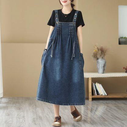 Summer Retro Slimming Camisole Dress | Women's Drawstring Waist Overall Style Dress Aila