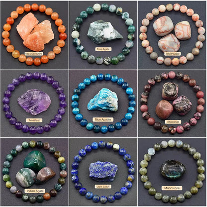 8mm Natural Stone Beaded Bracelet | Fashion Crystal Elastic Stretch Jewelry Gift Nia