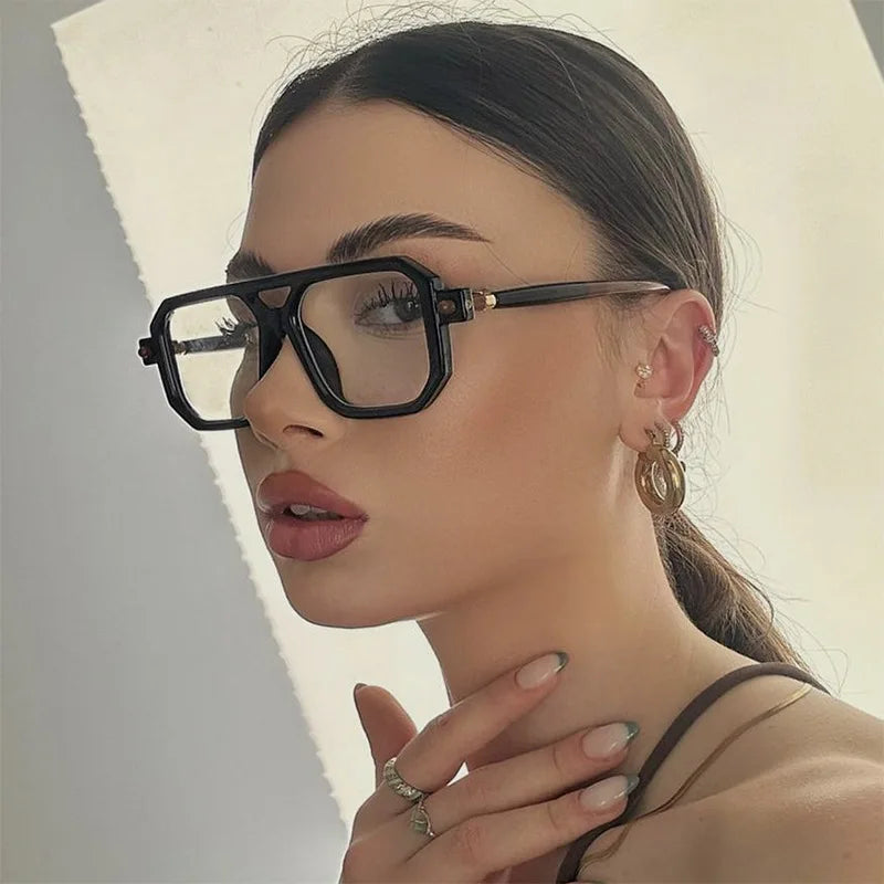 Vintage Square 70s Sunglasses for Women & Men | Retro Flat Top Rectangle Shades with Double Bridge Nesta