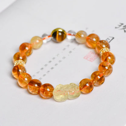 Natural Gem Citrine & Tiger's Eye Bracelet with Feng Shui Pi Xiu Charm – Spiritual Jewelry for Good Fortune