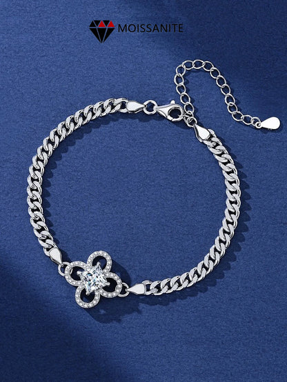 S925 Sterling Silver Moissanite Bracelet – Exquisite Four-Leaf Clover Luxury Bangle Daphne