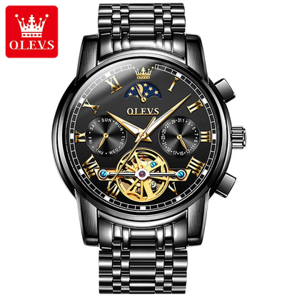 OLEVS 6617 Men's Tourbillon Watch - Classic Business Style, Stainless Steel Band, Skeleton Dial, Automatic Mechanical Wristwatch