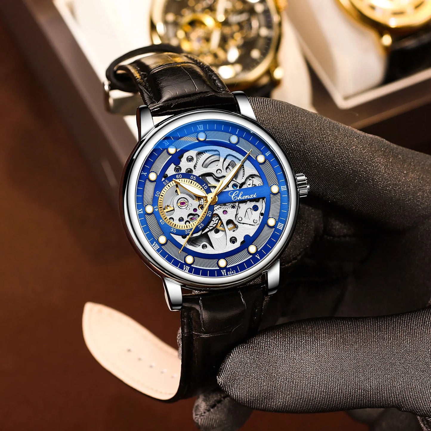CHENXI 8843 Men’s Luxury Mechanical Watch – Automatic Skeleton Design, Waterproof Business Wristwatch