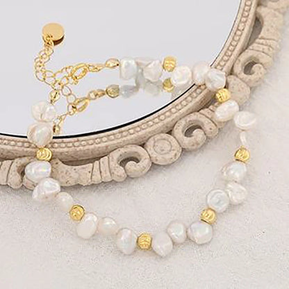 Vintage 925 Sterling Silver Freshwater Pearl Bracelet – 18K Gold Plated Baroque Pearl Bracelet for Women