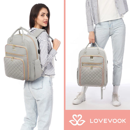 LOVEVOOK Fashion Travel Backpack | Water-Resistant, Multi-Pocket College Bookbag for Women, Fits 15.6" & 17" Laptops