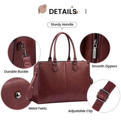 LOVEVOOK Women's PU Leather Tote - High-Quality 15.6-Inch Laptop Bag, Large Capacity Handbag Juliette