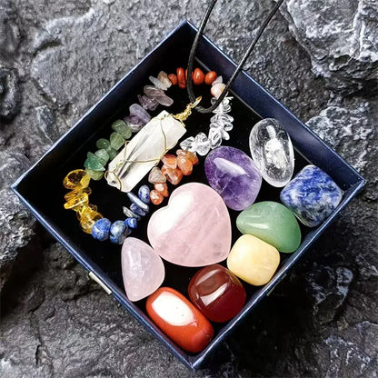 Crystal Chakra Stones Set – Healing Meditation Crystals with Box for Natural Energy Balancing