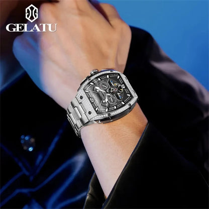 Gelatu 6016 Men's Fashion Automatic Mechanical Watch with Stainless Steel Strap – Waterproof Branded Wristwatch