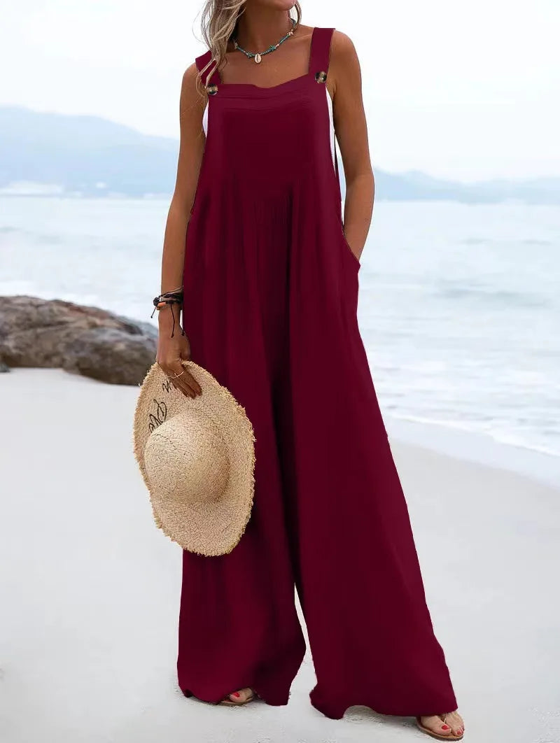 Women's Wide-Leg Overalls | Casual Cotton Linen Baggy Jumpsuit Shaina