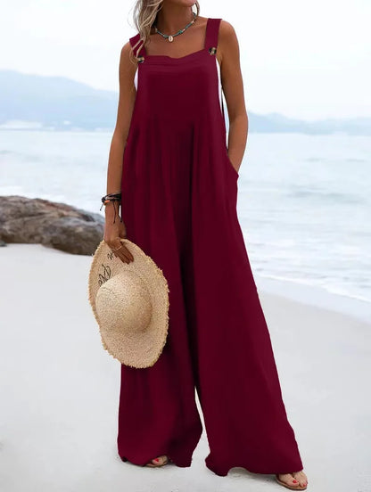 Women's Wide-Leg Overalls | Casual Cotton Linen Baggy Jumpsuit Shaina