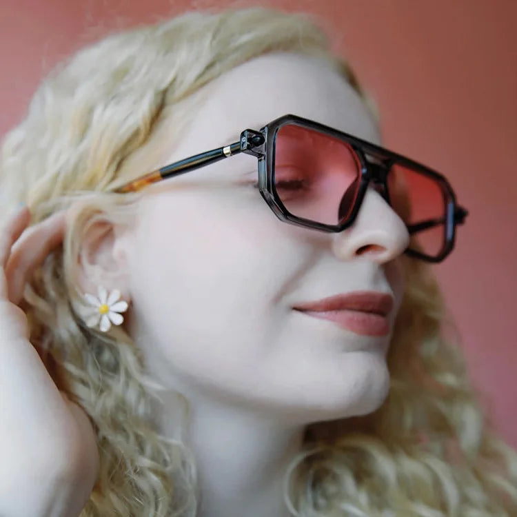 Vintage Square 70s Sunglasses for Women & Men | Retro Flat Top Rectangle Shades with Double Bridge Nesta