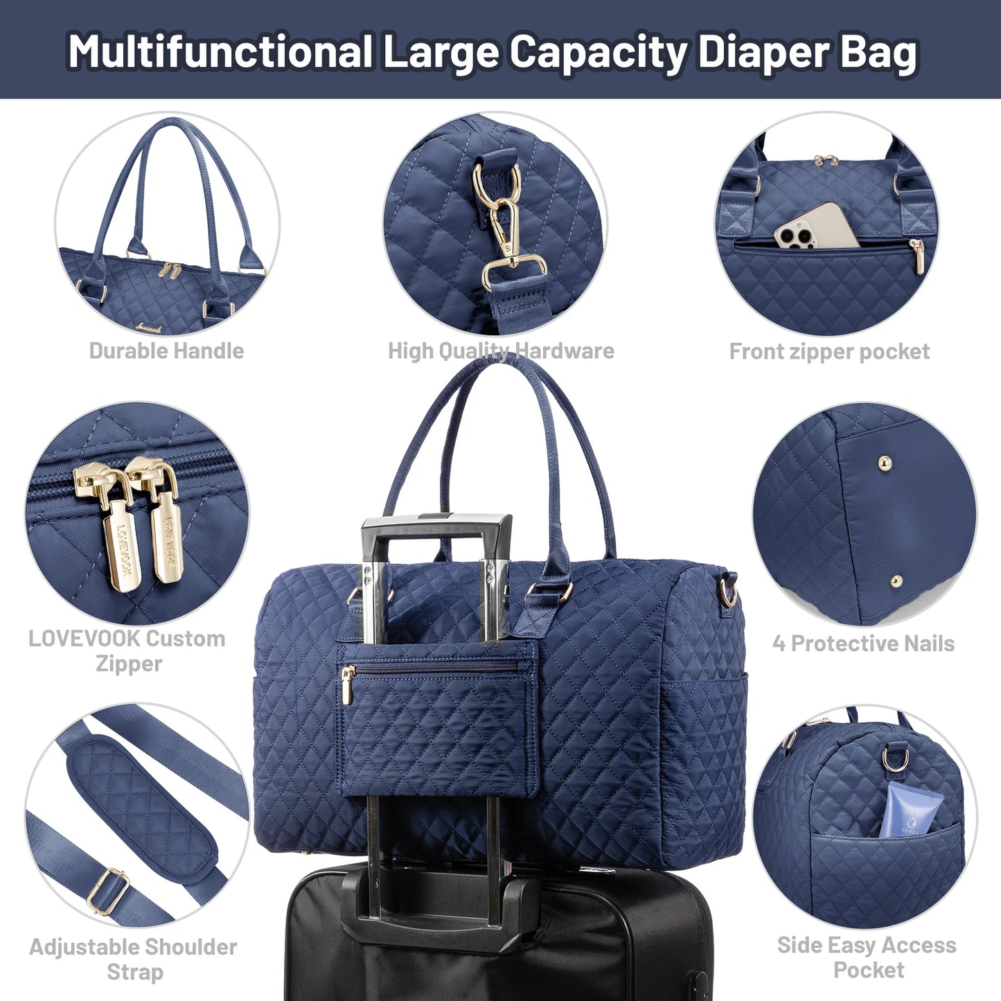 Waterproof Mommy Travel Bag | Large Capacity Duffle with Changing Pad & Pacifier Case Sarah