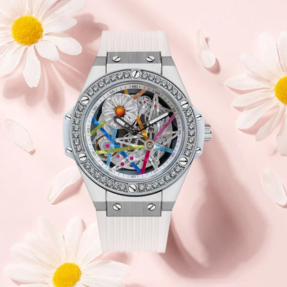 HANBORO Women’s Sunflower Quartz Watch | Diamond Dial, Colorful Design, Light Luxury Style Hermione