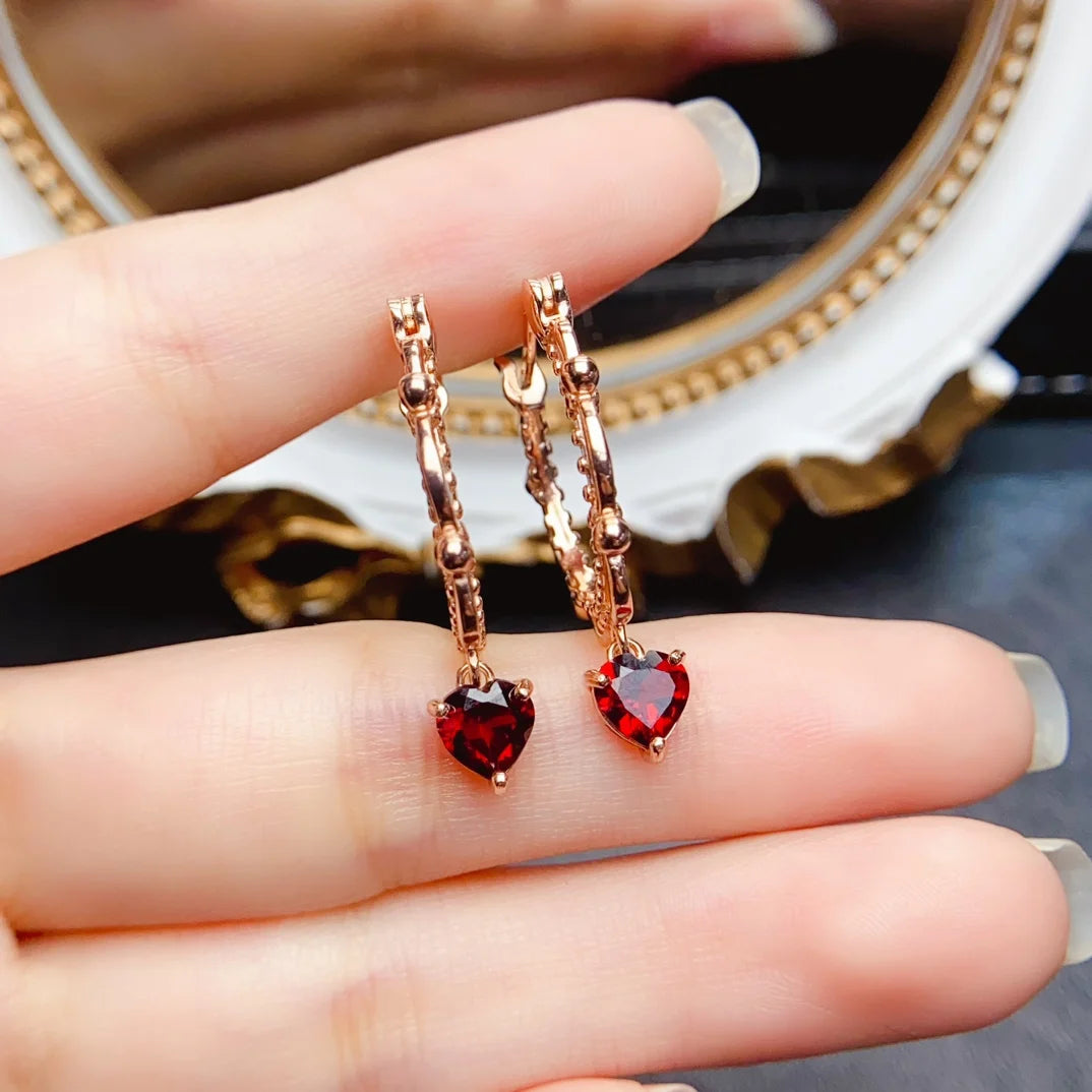 Natural Garnet Gemstone Earrings – 925 Sterling Silver Fine Jewelry for Women | Elegant January Birthstone Gift