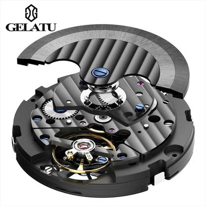 Gelatu 6013 Men's Waterproof Tourbillon Skeleton Automatic Mechanical Watch with Calendar & Luminous Hands