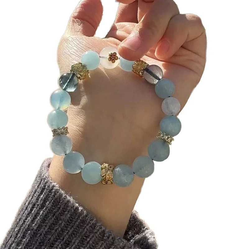Natural Crystal Duobao Five Elements Bracelet – Golden Wood Water Fire Earth Balance Bangles