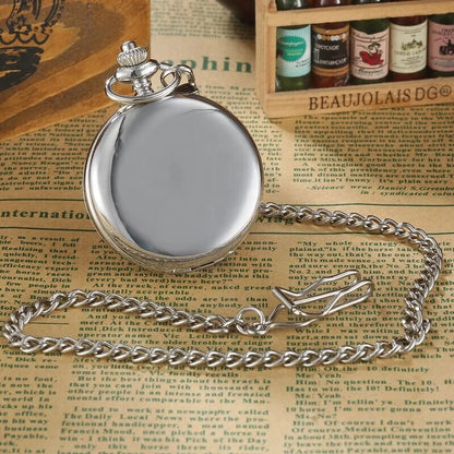 Blank Silver Smooth Double Full Hunter Case Pocket Watch – Steampunk Skeleton Dial Mechanical Watch with Chain Arnaud