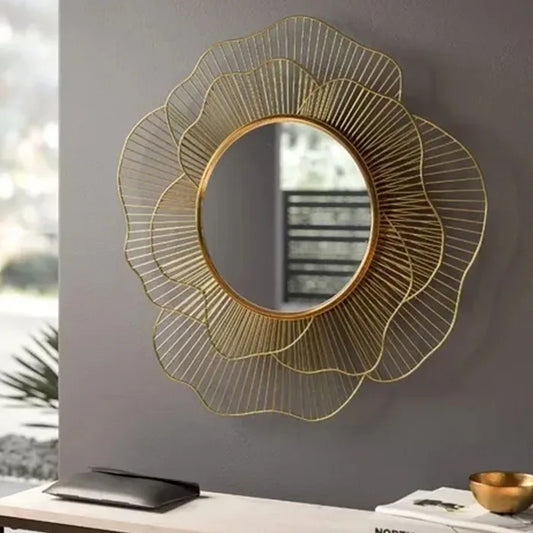 Large Metal Flower Wall Mirror – Luxury Art Frame for Bedroom, Bathroom, and Home Decor |