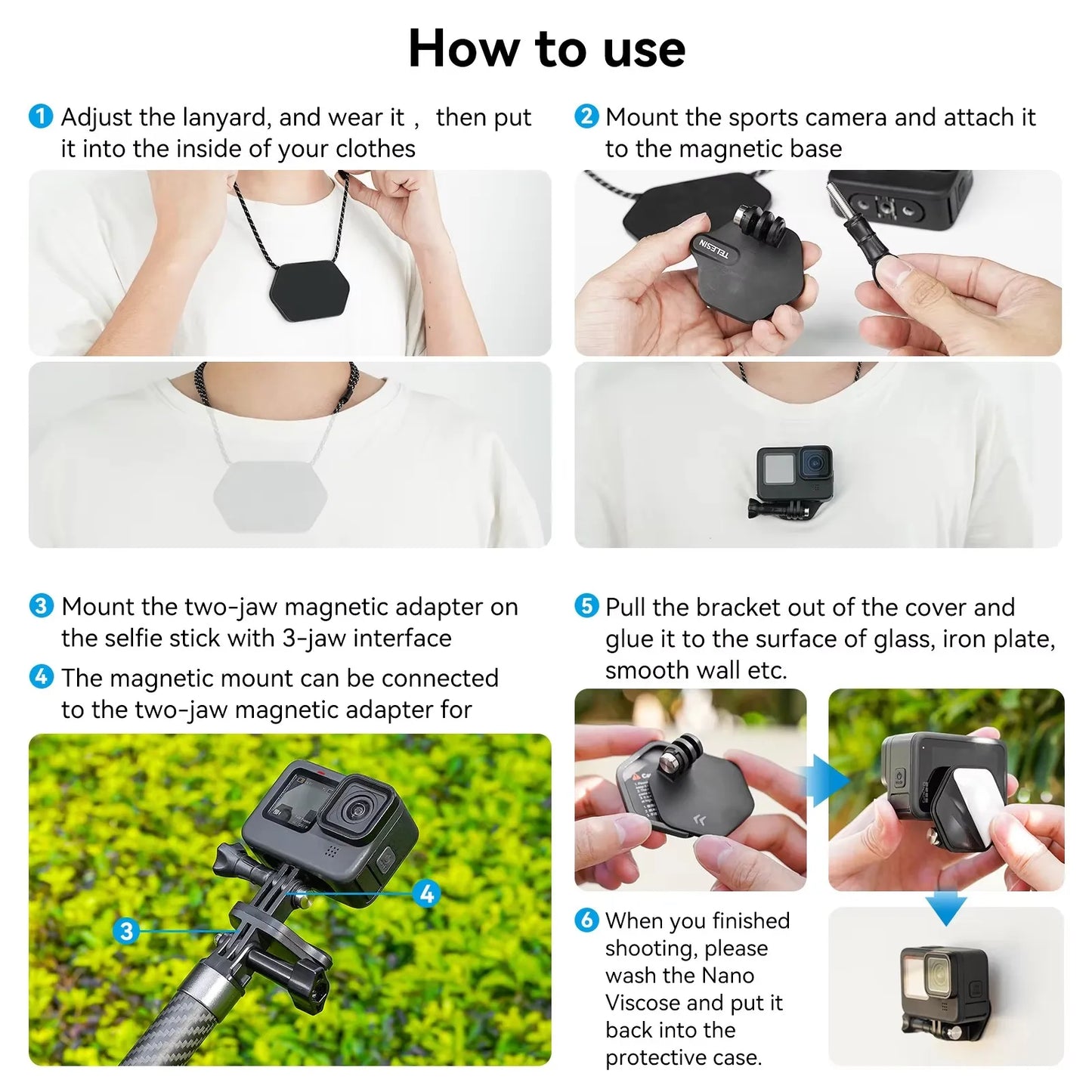 TELESIN Magnetic Quick-Release Halter Bracket | Action Camera Mount for GoPro Hero, Insta360, DJI, and Mobile Phones