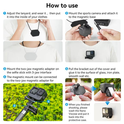 TELESIN Magnetic Quick-Release Halter Bracket | Action Camera Mount for GoPro Hero, Insta360, DJI, and Mobile Phones