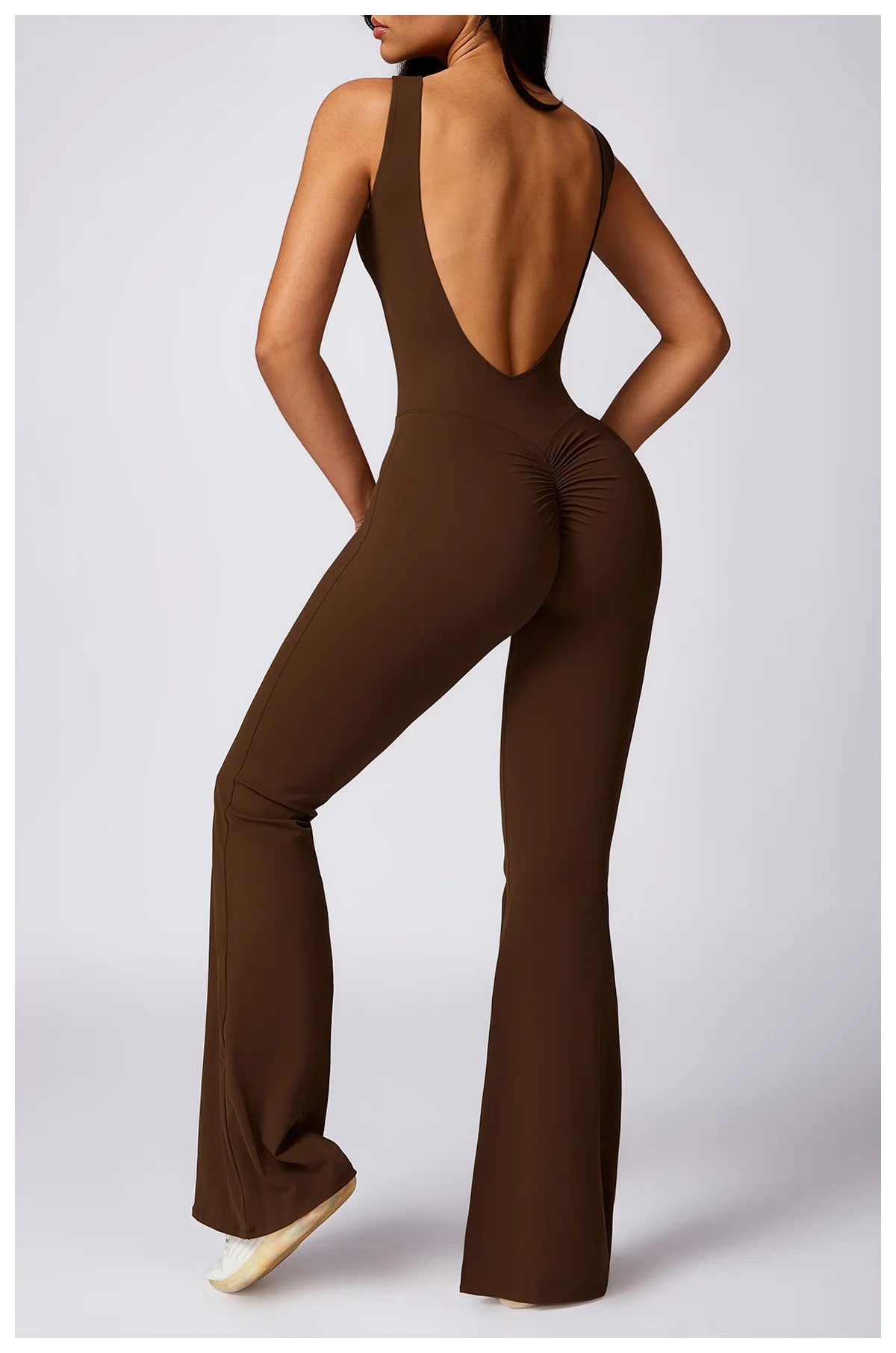 Women’s Scrunch Butt Flare Jumpsuit – Tummy Control Skinny‑Fit Workout Bodysuit for Gym & Casual Wear Assunta