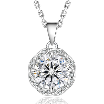 1 Carat Moissanite Pendant Necklace – 925 Sterling Silver White Gold-Plated VVS Round Solitaire Halo Moissanite Diamond Chain