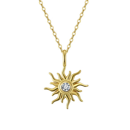 Elegant Sterling Silver Zirconia Sun Pendant Necklace for Women Katnis