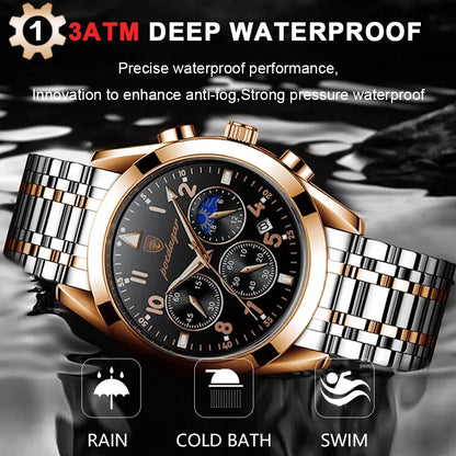 POEDAGAR 816 Men's Quartz Chronograph Watch – Steel Strap, 6 Hands, Luminous