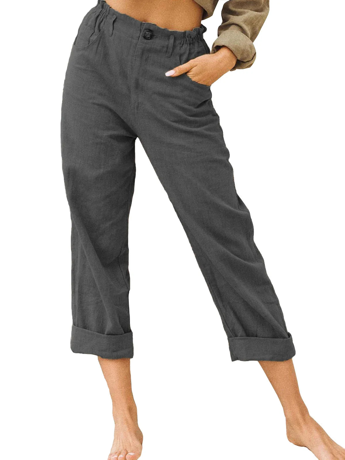 Summer High-Waist Cotton Linen Trousers | Loose Fit Casual Solid Color Pants for Women Trina