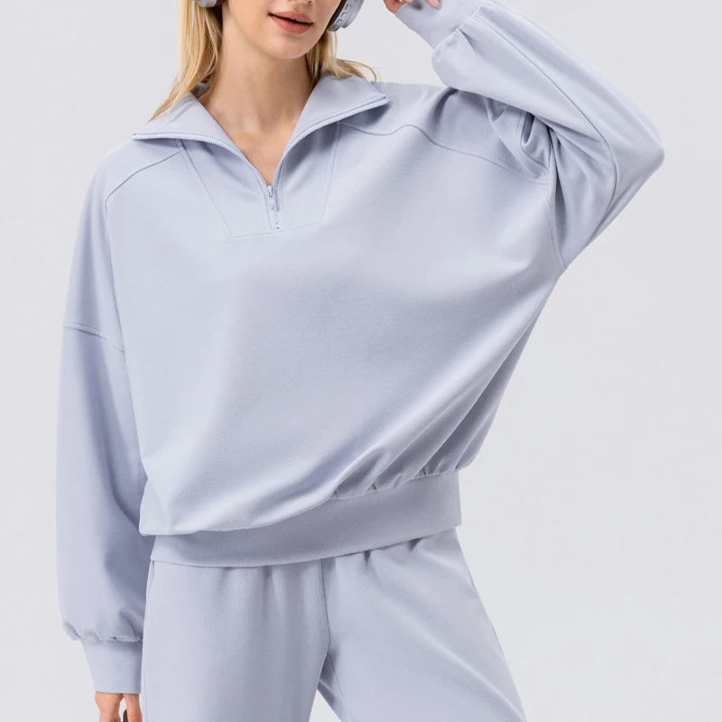 Fall Women's Oversized Sweatshirts – Casual Loose Half-Zip Fleece Pullover, Stand Neck Quarter-Zip Hoodie for Running & Workouts