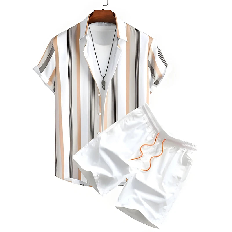 Men's Summer Outdoor Beach Set - Casual Short Sleeve Shirt & Elastic Waist Shorts, 2-Piece Outfit