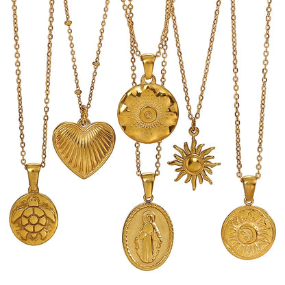 Vintage 18K Gold Titanium Steel Pendant Necklace – Retro Fashion Jewelry for Women