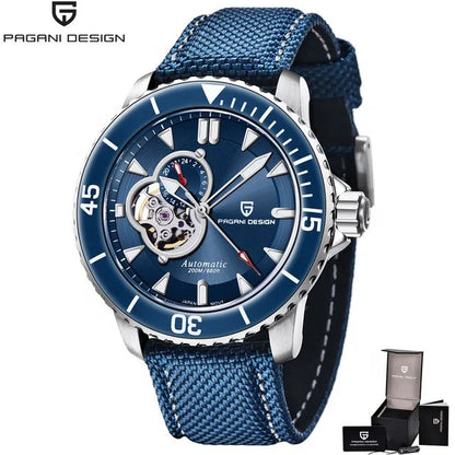 PAGANI DESIGN PD‑1674 Men’s Skeleton Automatic Mechanical Watch | Japan NH39 Movement, Stainless Steel, 20ATM (200M) Waterproof Luxury Wristwatch