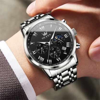 OLEVS 5529 Chronograph Watch – Waterproof Stainless Steel Luminous Sports Watch for Men