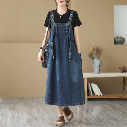 Summer Retro Slimming Camisole Dress | Women's Drawstring Waist Overall Style Dress Aila