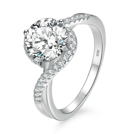 Luxury Bridal Moissanite Diamond Ring - 2.0ct & 1.0ct White Gold-Plated 925 Sterling Silver Engagement Promise Ring