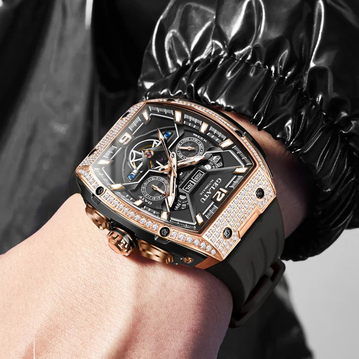 Gelatu 6016 Men's Fashion Automatic Mechanical Watch with Stainless Steel Strap – Waterproof Branded Wristwatch