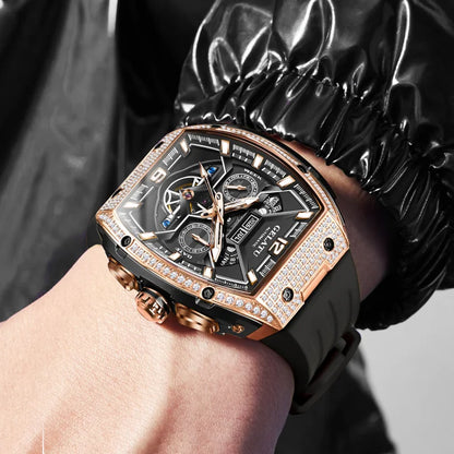 Gelatu 6016 Men's Fashion Automatic Mechanical Watch with Stainless Steel Strap – Waterproof Branded Wristwatch