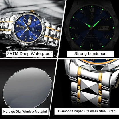 POEDAGAR 615 Waterproof Men's Watch – Luxury Quartz Wristwatch with Date & Week Display