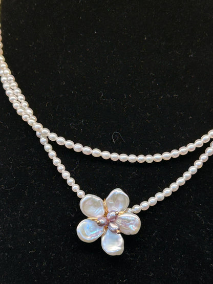Natural Potato & Freshwater Pearl Necklace with Baroque Petal‑Shaped Design