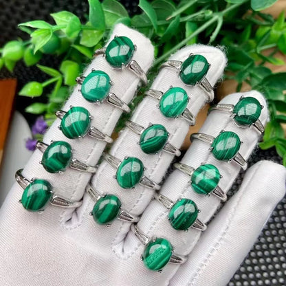 Natural Malachite Adjustable Ring – Crystal Quartz Gemstone Jewelry