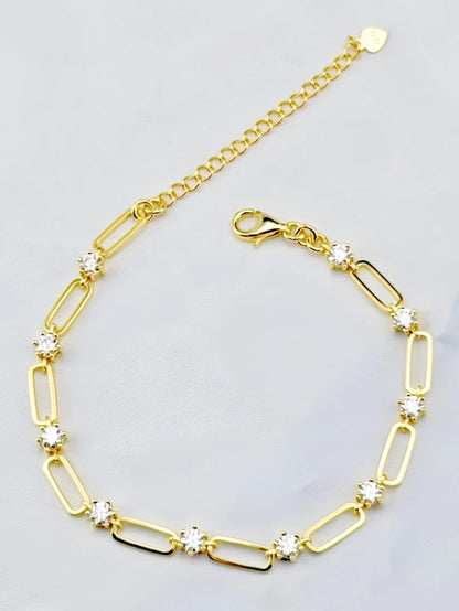 Paper Clip Design Women's Tennis Bracelet – 18K Gold-Plated 925 Sterling Silver with Moissanite, Elegant and Fashionable Jewelry