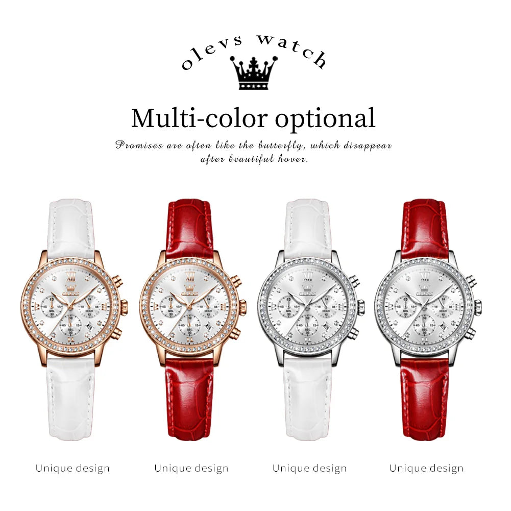 OLEVS 9933 Women's Luxury Quartz Watch - Elegant Leather Band, Stylish Analog Design for Ladies