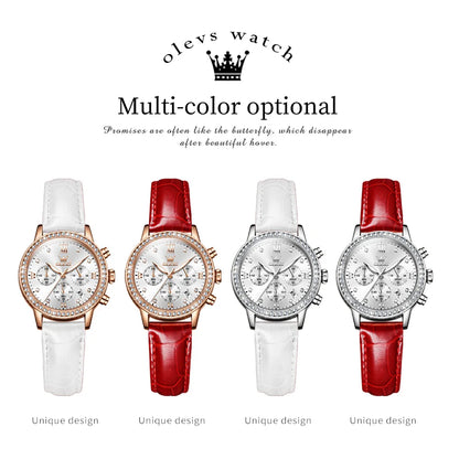 OLEVS 9933 Women's Luxury Quartz Watch - Elegant Leather Band, Stylish Analog Design for Ladies