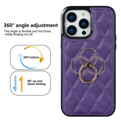 Luxury Leather Phone Case with Rotating Metal Ring | Shockproof Cover for iPhone 14, 13, 12, 11 Pro Max