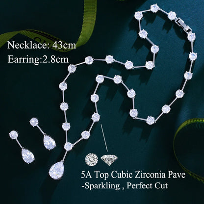 Sparkling White Cubic Zirconia Water Drop Necklace & Earrings – Big Chunky Bridal Jewelry Set for Women | Wedding Accessories Ludivine