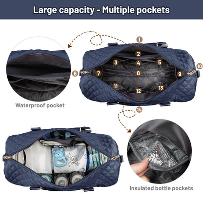 Waterproof Mommy Travel Bag | Large Capacity Duffle with Changing Pad & Pacifier Case Sarah