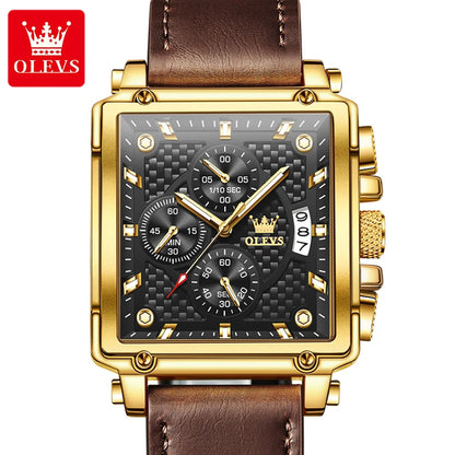 OLEVS 9925 Men's Square Watch - Fashion Quartz Movement, 3ATM Waterproof, Calendar, Casual & Sports Style