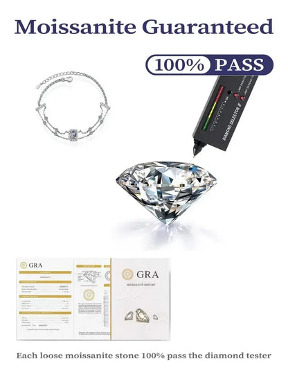 Luxury 925 Sterling Silver Bracelet for Women | 1ct VVS D Color Emerald Cut Moissanite Diamond | Perfect for Engagements, Parties, and Special Occasions