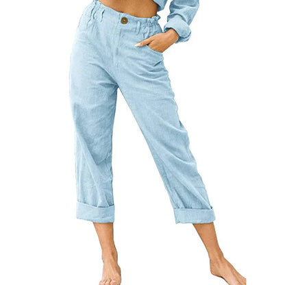 Summer High-Waist Cotton Linen Trousers | Loose Fit Casual Solid Color Pants for Women Trina